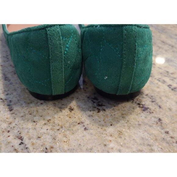 Betsey Johnson Sagga Size 9 Green Suede Quilted Heart Ballet Flats Cheetah Sole - Picture 7 of 12